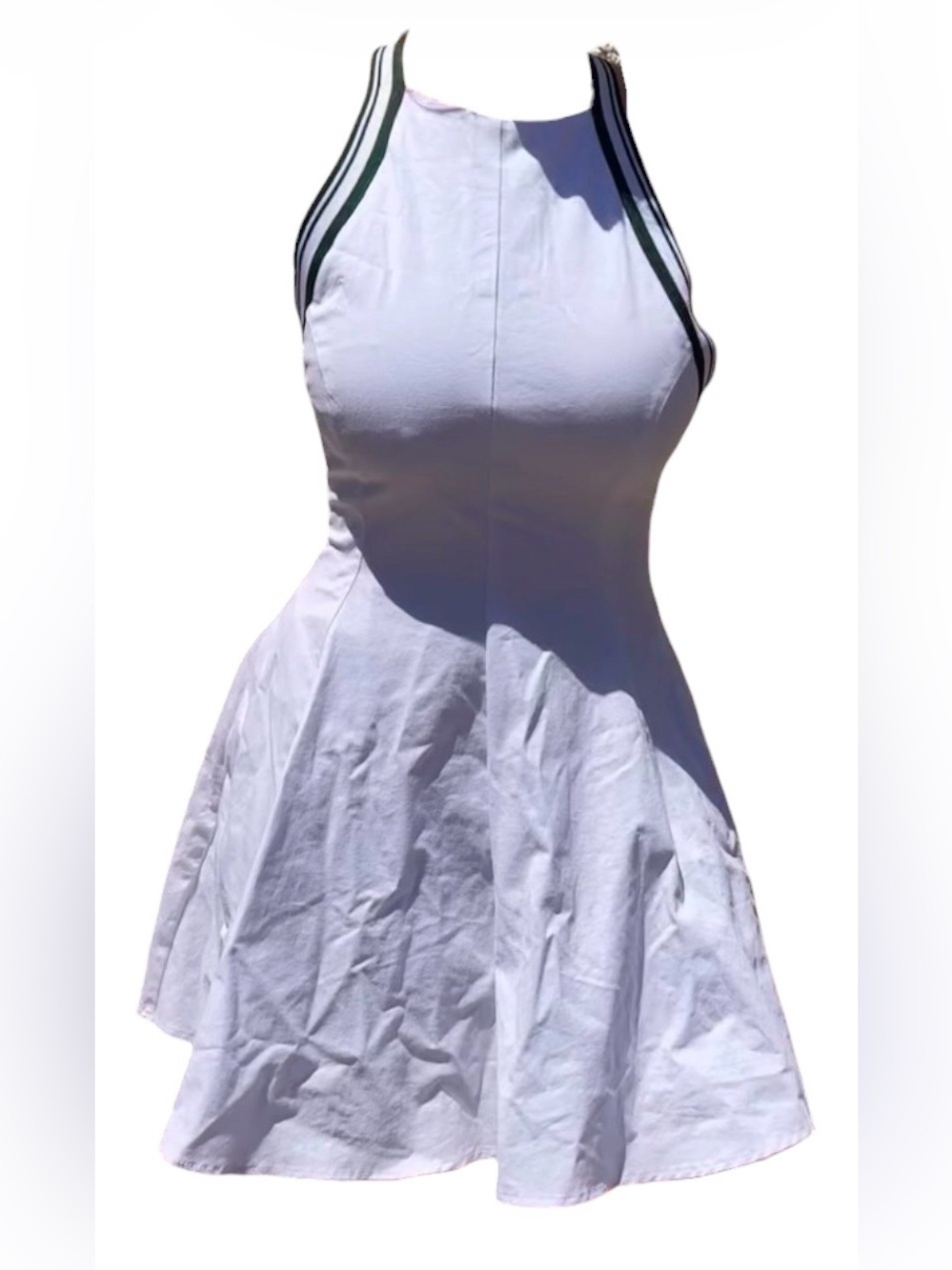 Zara White Halter Mini Dress with Green-Trim Straps